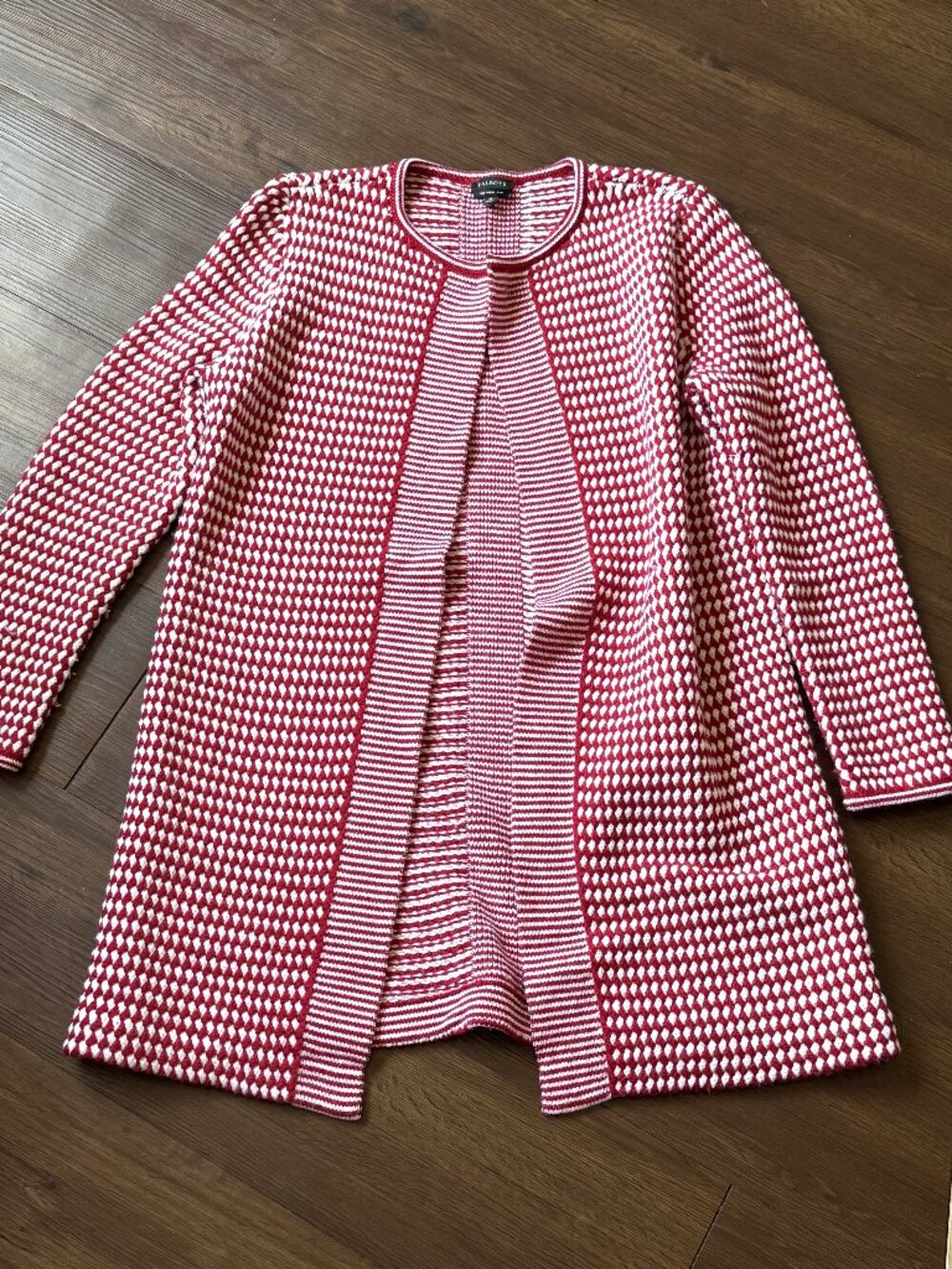 Talbots Merino Wool Cardigan Red White Coastal Grandmother Chic M 3784